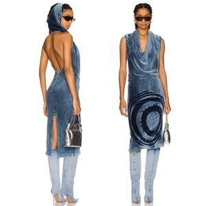 NEW Masha Popova Open Back Cowl Neck Hoodie Dress in Beverly Twilight Blue